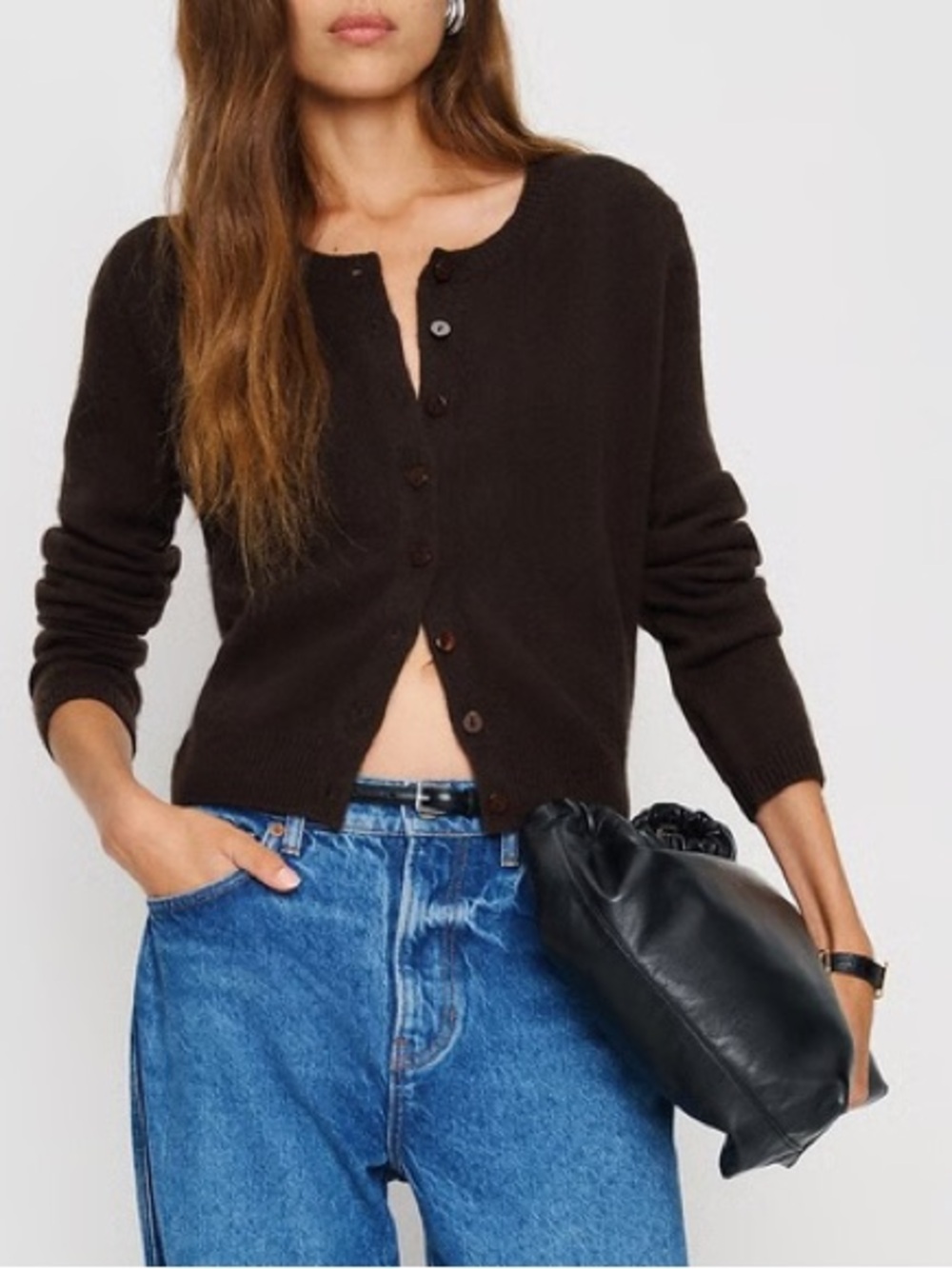 Reformation Clara Cashmere Crew Cardigan Sweater